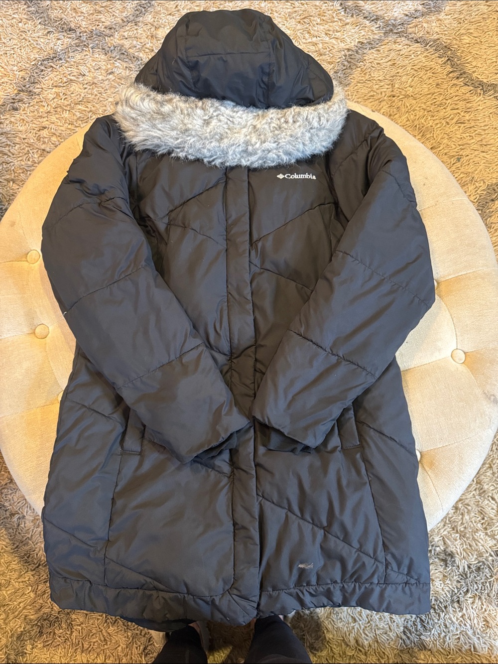 Columbia Black Quilted Puffer Coat with Faux Fur Hood Trim